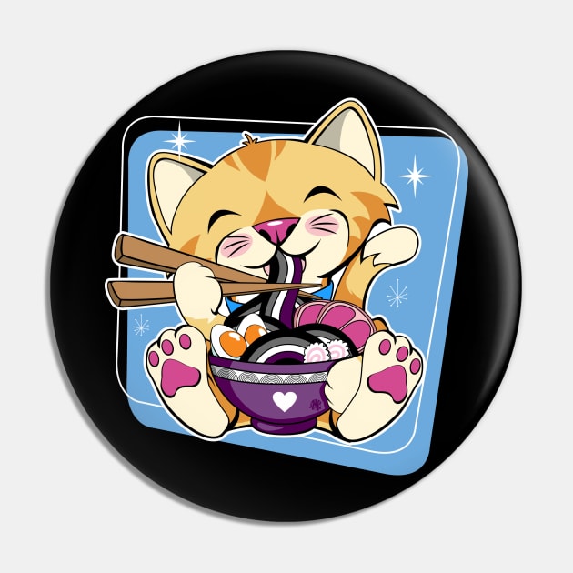 Cat Eating Ramen Asexual Flag Pin by CuddleswithCatsArt