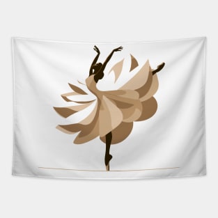 Ballerina in a golden tutu dancing in the wind. Vector illustration, tiptoe dancing, ballet dance pose Tapestry