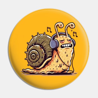 Stressed Snail Listening To Music Pin