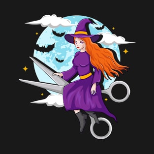 Halloween Hairdresser Salon Witch Scissor Hairstylist T-Shirt