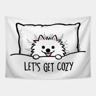 Let's Get Cozy Cute White Pomeranian Tapestry