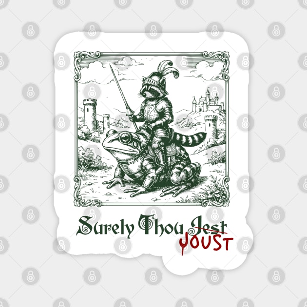 Medieval Raccoon in Armor Riding Giant Frog: Surely Thou Jest/Joust Magnet by Luxinda