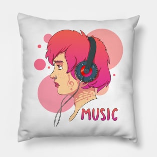 Girl with headphones Pillow