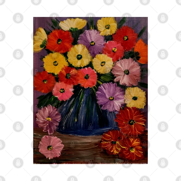 A  lovely boutique of abstract mixed flowers  in a blue vase . by kkartwork