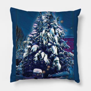 Beautiful snowy pine tree Pillow