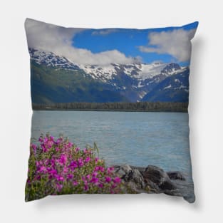 USA. Alaska. Lake with Wildflowers in the Foreground. Pillow