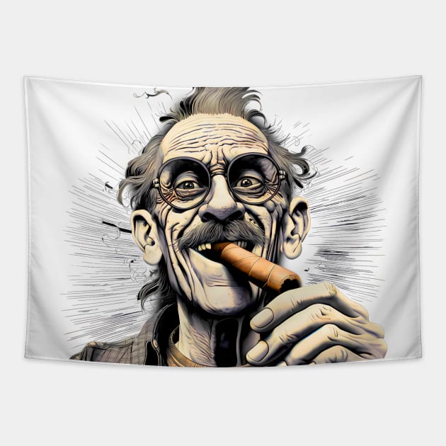 Cigar Smoker: Burning Issues; Missing My Two Front Teeth  on a light (knocked out) background Tapestry by Puff Sumo