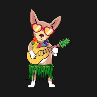 Chihuahua Hawaiian Costume Playing Ukulele Summer T-Shirt