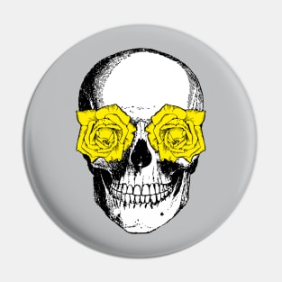 Skull and Roses | Skull and Flowers | Skulls and Skeletons | Vintage Skulls | Yellow Roses | Pin