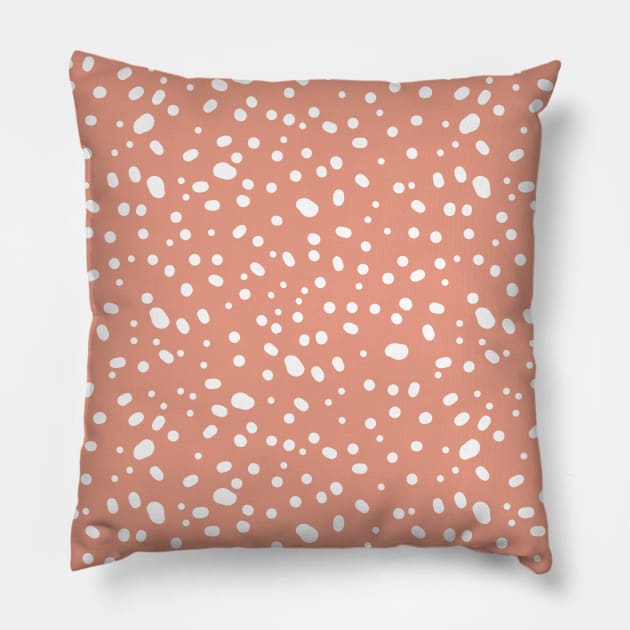 Red pastel polka dot Pillow by essskina