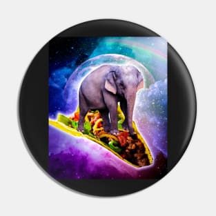 Elephant Riding Taco In Space With Rainbow Pin