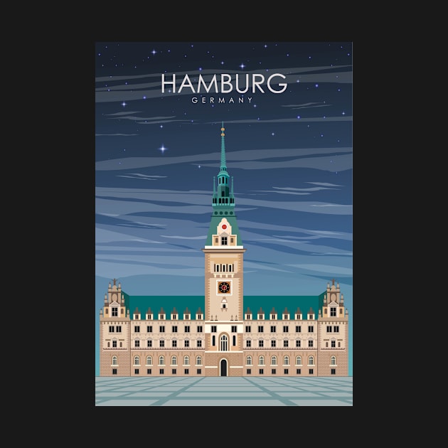 Hamburg Germany Vintage Minimal Retro Travel Poster at Night by jornvanhezik