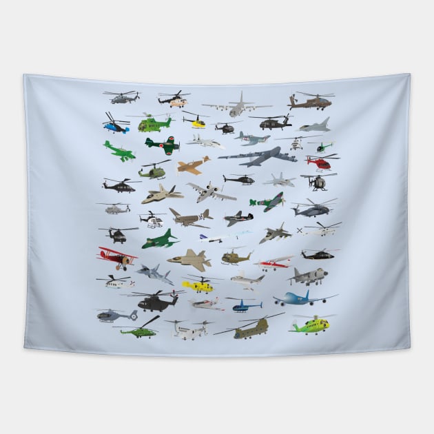 Various Colorful Airplanes and Helicopters Tapestry by NorseTech