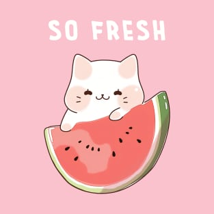 Cute Kawaii cat - Watermelon is so fresh T-Shirt