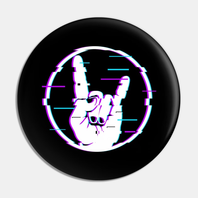 Glitch Sign of the Horns Sign Hand Rock and Metal Pin by SinBle