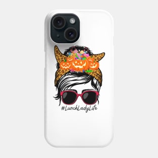 Lunch Lady Messy Bun Spooky Pumpkin Orange Halloween Costume Phone Case