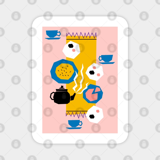 Tea For Three Papercut Collage Illustration Magnet by AdamRegester