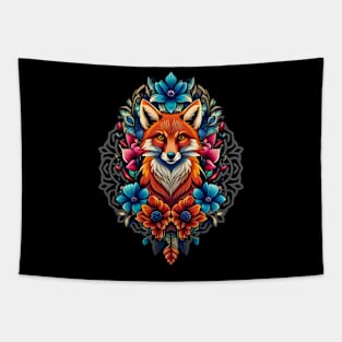 Fox and flowers tattoo style 19 Tapestry