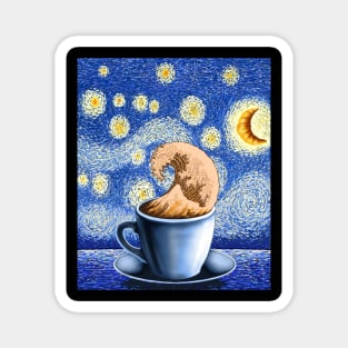 Cappuccino coffee lover great wave off kanagawa Van Gogh starry night Magnet