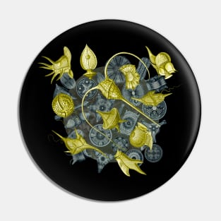 Ernst Haeckel Yellow Peridinea on Cerulean Diatoms Pin