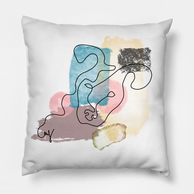 Abstract Dog Line Art with Watercolor Pillow by ArtMorfic