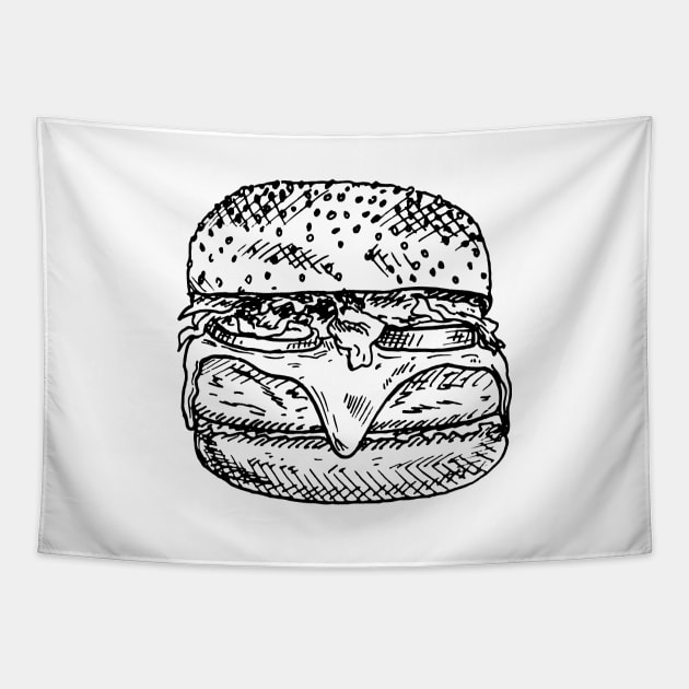 Hand Drawn burger doodle. Sketch style icon. Tapestry by Alekxemko