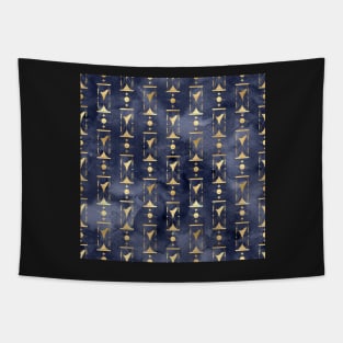 Golden Planet Star Hourglass Navy Blue Tapestry