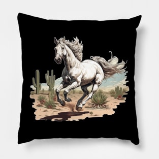 White Stallion in the Desert Pillow