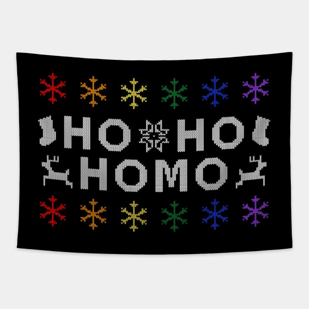 Ho Ho Homo Ugly Sweater (Rainbow) Tapestry by Queerdelion