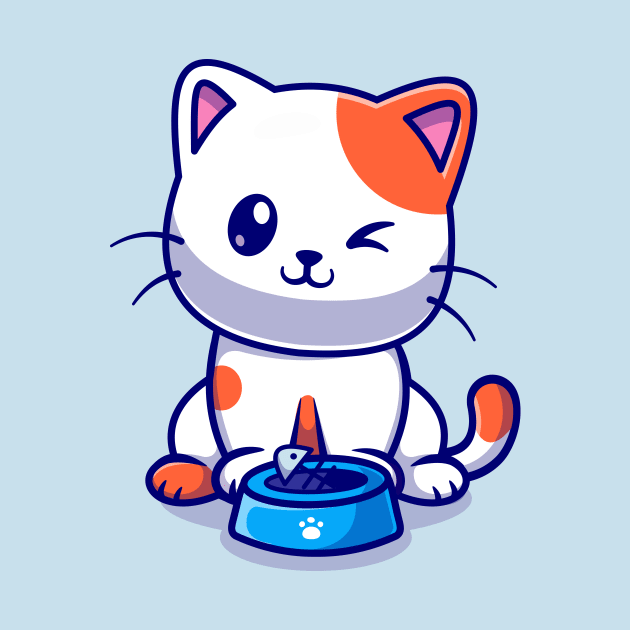 Cute Cat Eating Fish Cartoon by Catalyst Labs