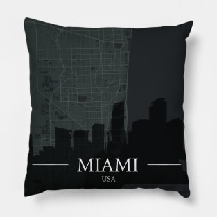 Miami City map with silhouette Pillow