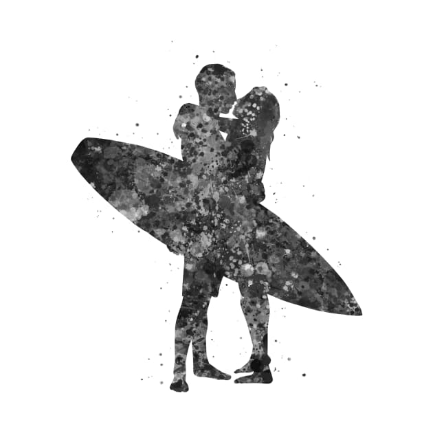 Surfer couple black and white by Yahya Art