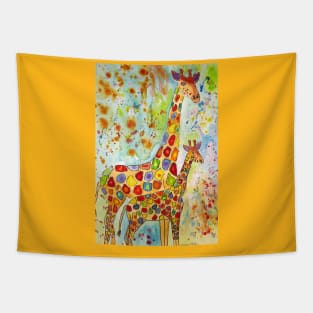 Colourful Mother and Baby Giraffes Tapestry