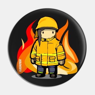 Rural Firefighter Female - Large Design (Yellow Helmet, Dark Hair) Pin