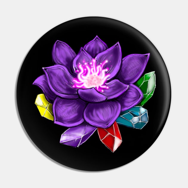 Black Lotus Flower And Crystals Pin by Shawnsonart