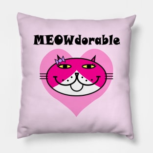 MEOWdorable - PURRty Pink Kitty Face on a Pink Heart Pillow