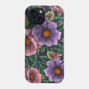 Lilac and pink flowers with green leaves. Phone Case