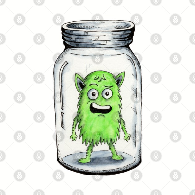 Green Fuzz Confused Monster in a Jar by AaronShirleyArtist