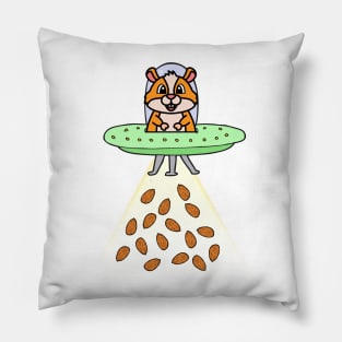 Funny orange hamster is flying a spaceship Pillow