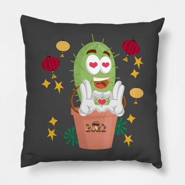 Cactus 2022 Cute Design Pillow by Rumah Animaton