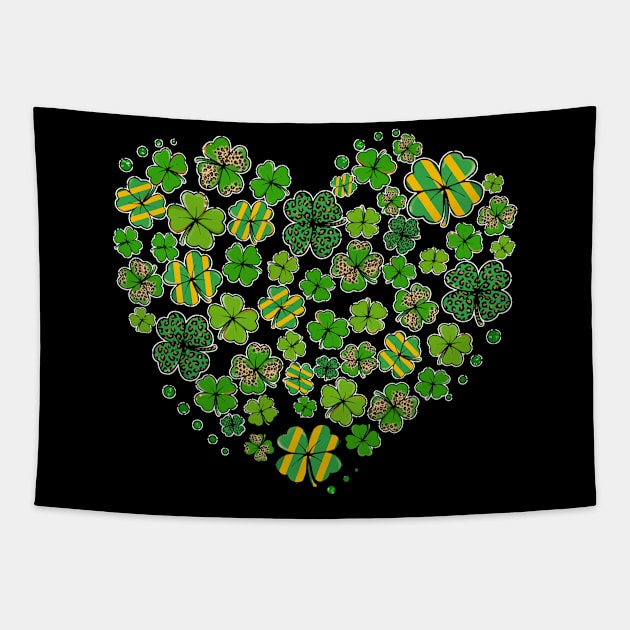 Heart Shamrock Lucky St Patricks Day Shirt Women Girls Kids Tapestry by KRMOSH