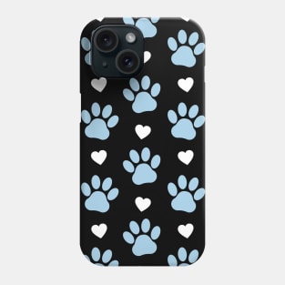 Pattern Of Paws, Dog Paws, Blue Paws, White Hearts Phone Case