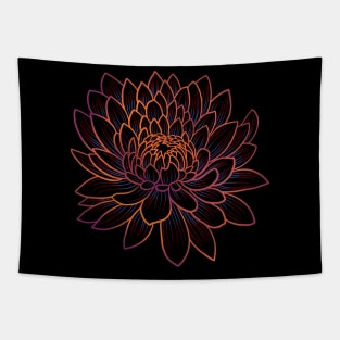 Colorful chrysanthemum or Mums flower drawing - faded orange with red and blue lines in the petals. Tapestry