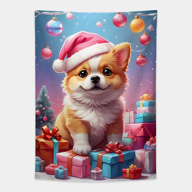 Cute Corgi with Santa Hat and Christmas Gifts Tapestry by Leon Star Shop