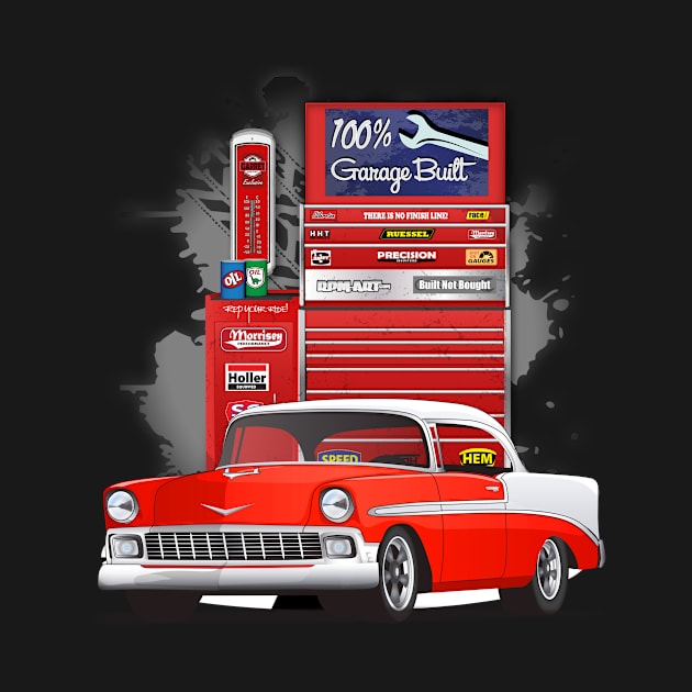 1956 Matador Red and White Chevy Bel Air Garage Built Print by RPM-ART