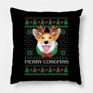 Merry Corgmas Corgi Ugly Sweater Design Pillow