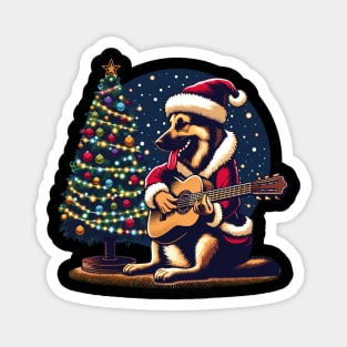 German Shepherd Playing Guitar Christmas Magnet