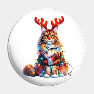 Christmas Red Nose Maine Coon Cat Pin