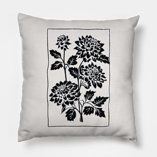 Black Dahlia Flowers Block Print Pillow