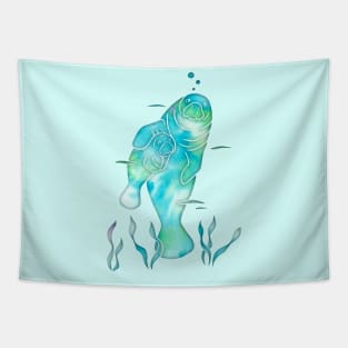 Aqua River Manatees Tapestry